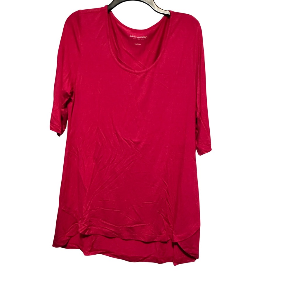 Soft Surroundings Pink Scoop Neck 3/4 Sleeve Tulip Hem‎ Knit Tunic Top Womens L